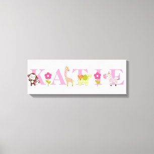 Personalized Name Jungle Girl Animals Canvas Art