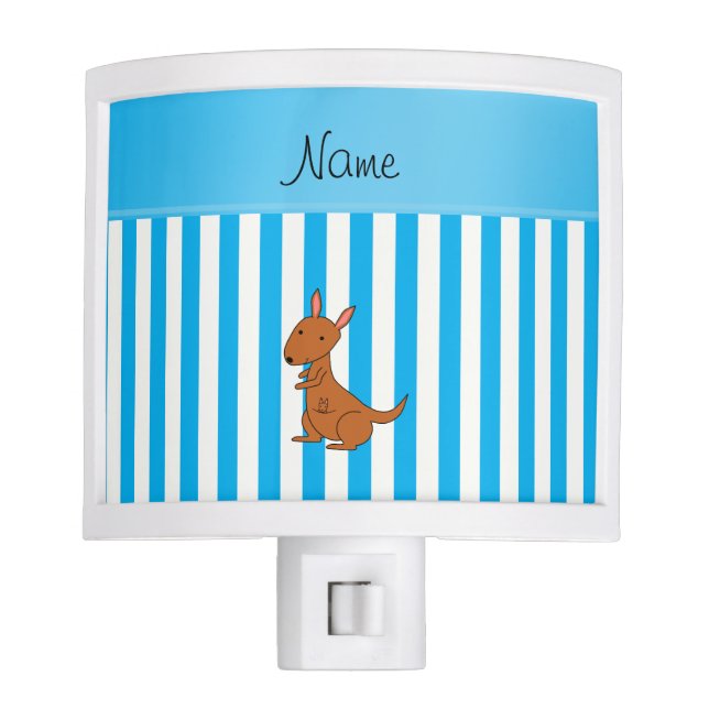 Personalized name kangaroo blue white stripes nite lite (Front)