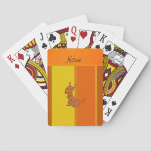 Personalized name kangaroo orange yellow stripes playing cards
