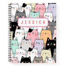 Personalized Name Kawaii Cat Notebook