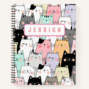 Personalized Name Kawaii Cat Notebook