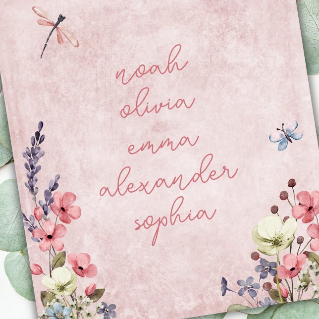 Personalized Name Keepsake Wildflower Pink Fleece Blanket (Add up to 7 names, depending on the length of name.
)
