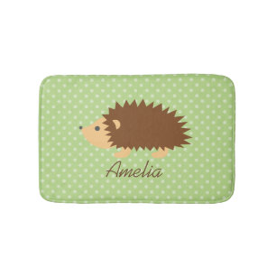 Personalized name kids bath mat with cute hedgehog