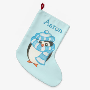 Personalized Name Kids Christmas Penguin Stocking