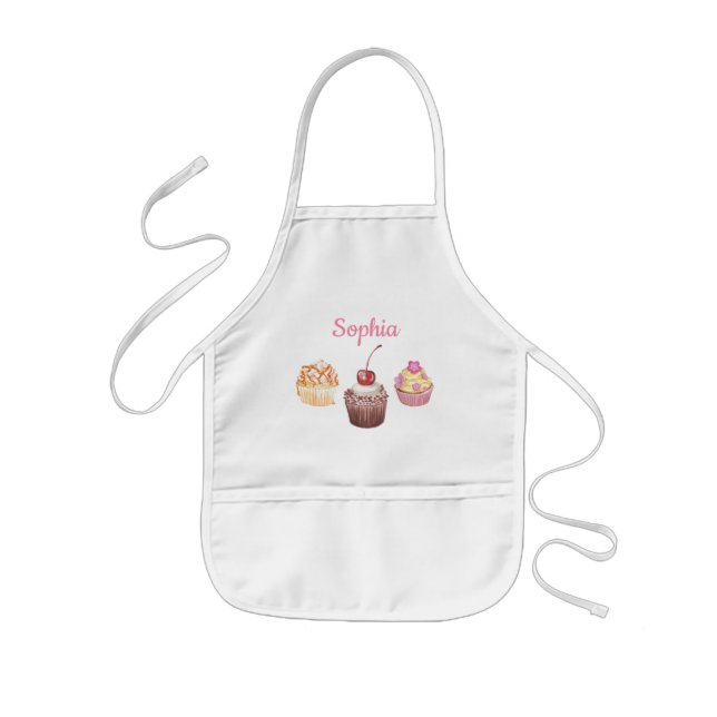 Personalized Name Kids Cupcake Baking Little Chef Apron (Front)