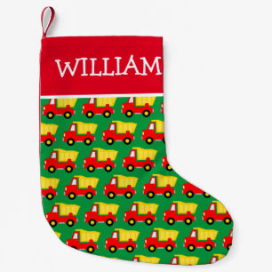 Personalized name kid's dump truck pattern small christmas stocking