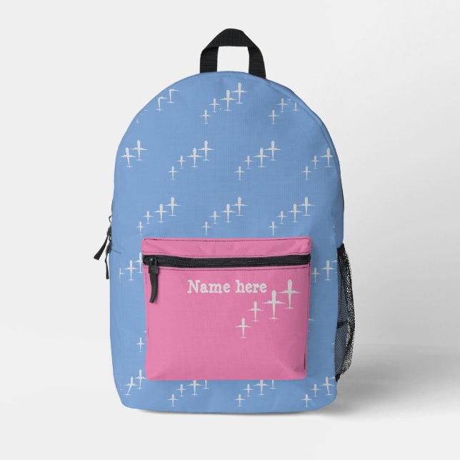 Personalized Name Kids Fun Airplanes Pink Blue Printed Backpack (Front)