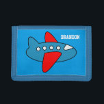 Personalized name kids wallet with toy airplane<br><div class="desc">Personalized kids wallet with toy airplane. Cute Birthday or Christmas gift idea for little boys Personalizable with name or monogram letter of your child. Make one for your son,  grandson,  nephew etc. Colourful aviation theme design. Airline plane illustration.</div>
