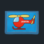 Personalized name kids wallet with toy helicopter<br><div class="desc">Personalized kids wallet with toy helicopter. Cute Birthday or Christmas gift idea for little boys Personalizable with name or monogram letter of your child. Make one for your son,  grandson,  nephew etc. Colourful aviation theme design.</div>