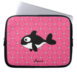 Personalized name killer whale pink diamonds laptop sleeve