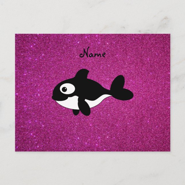 Personalized name killer whale pink glitter postcard (Front)