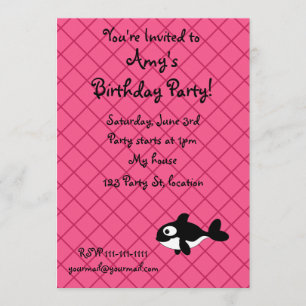 Personalized name killer whale pink grid pattern invitation