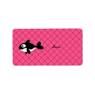 Personalized name killer whale pink grid pattern label