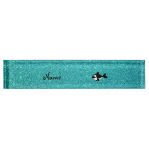 Personalized name killer whale turquoise glitter nameplate
