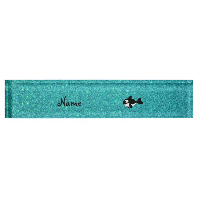 Personalized name killer whale turquoise glitter nameplate (Front)