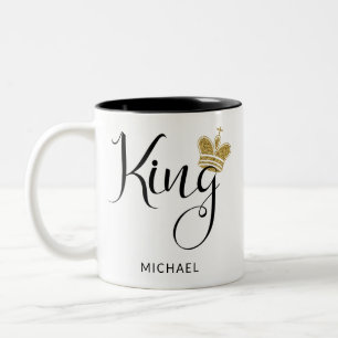 Personalized Name King with Gold Glitter Crown Two-Tone Coffee Mug