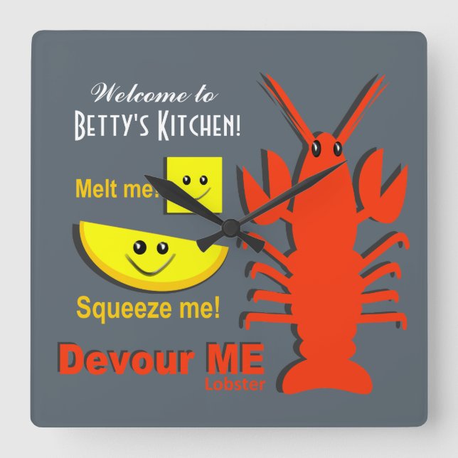 Personalized Name - Kitchen Clock - Maine Lobster (Front)