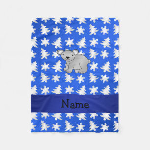 Personalized name koala blue snowflakes trees fleece blanket