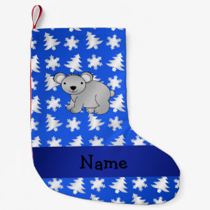 Personalized name koala blue snowflakes trees small christmas stocking