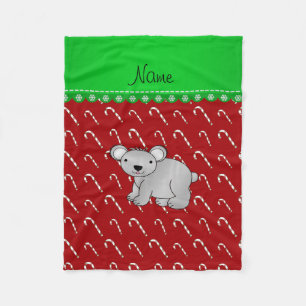 Personalized name koala red christmas candy canes fleece blanket