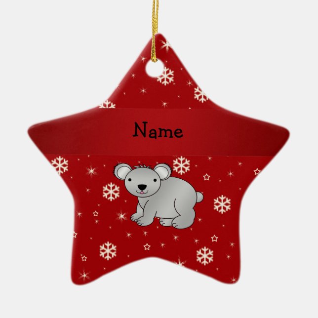 Personalized name koala red snowflakes ceramic ornament (Front)