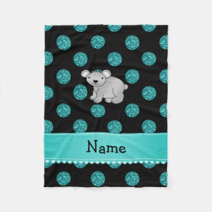 Personalized name koala turquoise polka dots fleece blanket