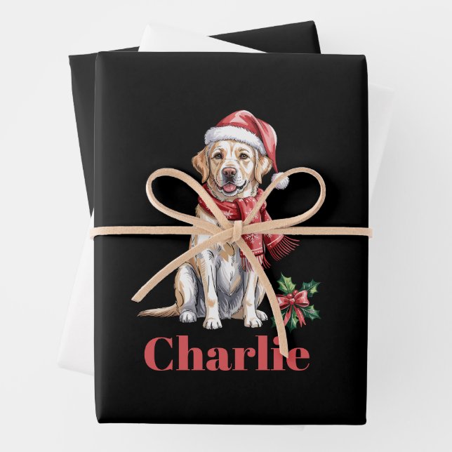 Personalized Name Labrador Retriever Christmas Wrapping Paper Sheet (In situ)