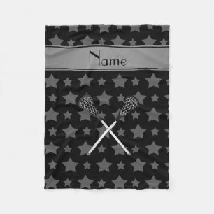 Personalized name lacrosse black stars fleece blanket