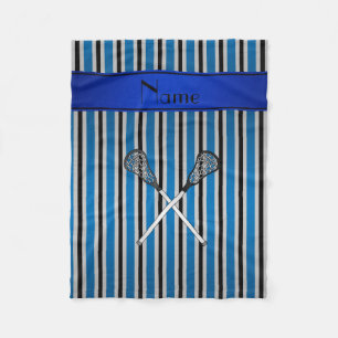 Personalized name lacrosse blue silver stripes fleece blanket