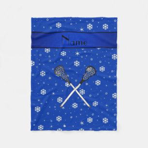 Personalized name lacrosse blue snowflakes fleece blanket