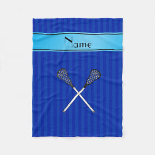 Personalized name lacrosse blue stripes fleece blanket