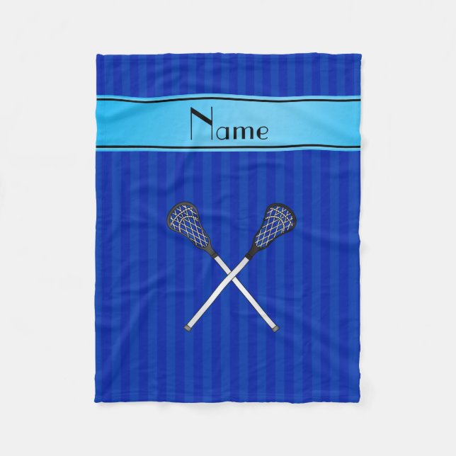 Personalized name lacrosse blue stripes fleece blanket (Front)