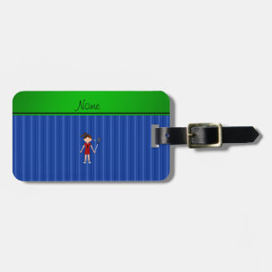 Personalized name lacrosse girl blue stripes luggage tag