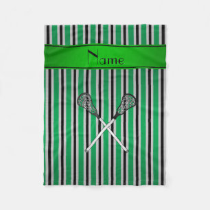 Personalized name lacrosse green silver stripes fleece blanket