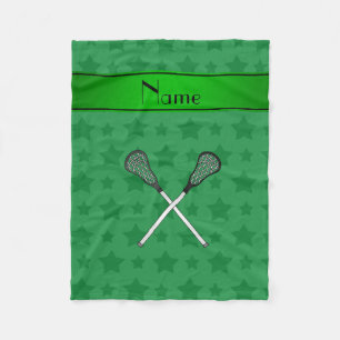 Personalized name lacrosse green stars fleece blanket
