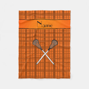 Personalized name lacrosse orange plaid fleece blanket