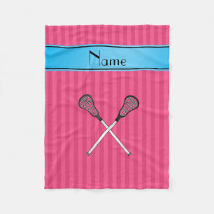Personalized name lacrosse pink stripes fleece blanket