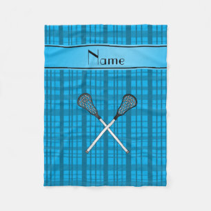 Personalized name lacrosse sky blue plaid fleece blanket