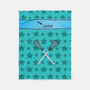 Personalized name lacrosse turquoise stars fleece blanket