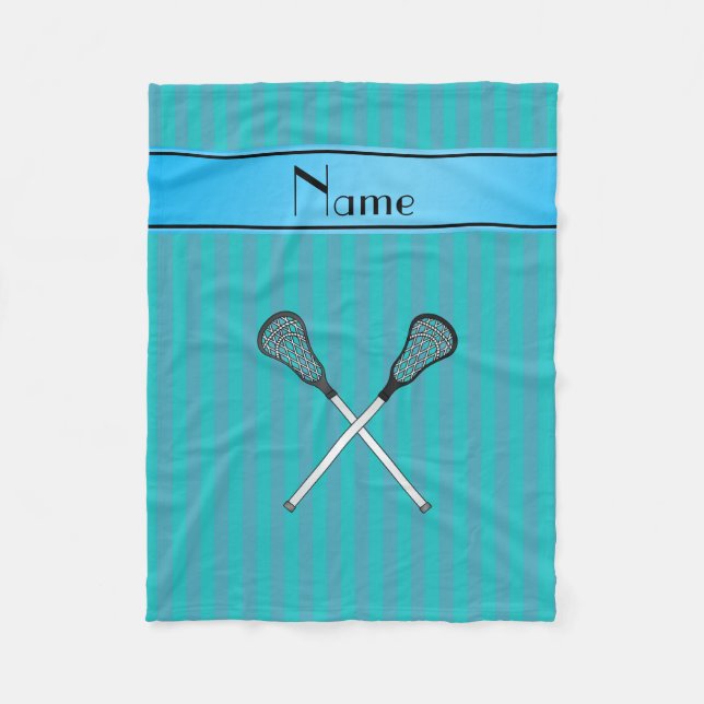 Personalized name lacrosse turquoise stripes fleece blanket (Front)