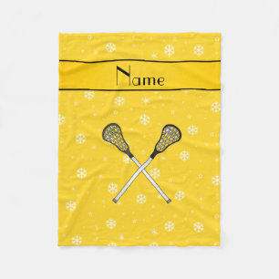 Personalized name lacrosse yellow snowflakes fleece blanket