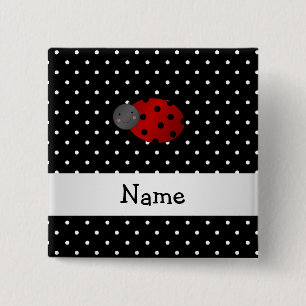 Personalized name ladybug black polka dots 2 inch square button