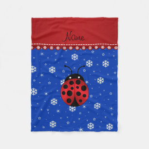 Personalized name ladybug blue snowflakes fleece blanket