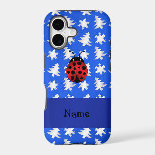 Personalized name ladybug blue snowflakes trees