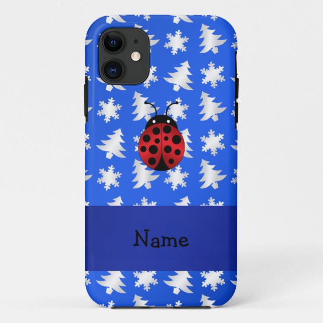 Personalized name ladybug blue snowflakes trees Case-Mate iPhone case (Back)