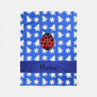 Personalized name ladybug blue snowflakes trees fleece blanket