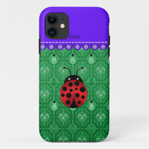 Personalized name ladybug green snowmen iPhone 11 case