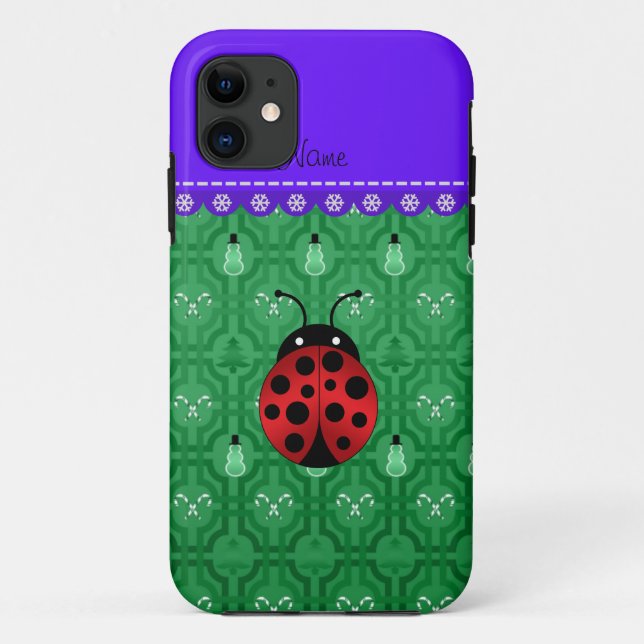 Personalized name ladybug green snowmen Case-Mate iPhone case (Back)