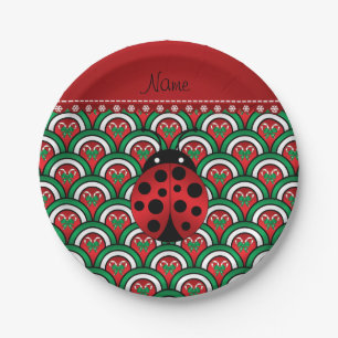 Personalized name ladybug half circles candy canes paper plate