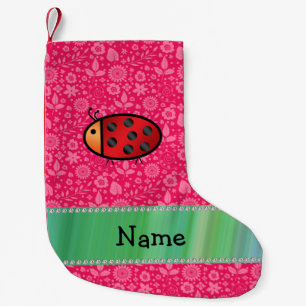 Personalized name ladybug pink floral pattern small christmas stocking